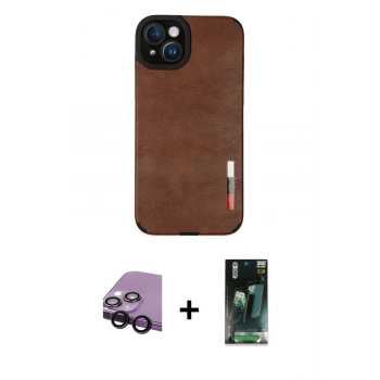 MARSİLYAN™- iPhone 14 Plus Kılıf Doruk Asil Koleksiyonu - Siyah 360 Mat Full Body Arka Koruyucu + Raze Metal Kamera Lens - SH