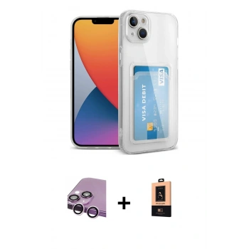 MARSİLYAN™- iPhone 14 Plus Kılıf Doruk Klasik Koleksiyonu - Şeffaf Maxco Cam Ekran Koruyucu + Raze Metal Kamera Lens - MR