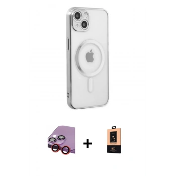 MARSİLYAN™- iPhone 14 Plus Kılıf Doruk Minimal - Şeffaf Maxco Cam Ekran Koruyucu + Raze Metal Kamera Lens - KI