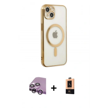 MARSİLYAN™- iPhone 14 Plus Kılıf Doruk Minimal - Şeffaf Maxco Cam Ekran Koruyucu + Raze Metal Kamera Lens - MR
