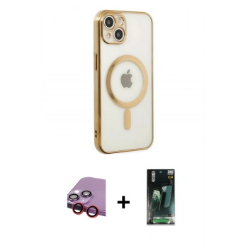 MARSİLYAN™- iPhone 14 Plus Kılıf Doruk Minimal - Siyah 360 Mat Full Body Arka Koruyucu + Raze Metal Kamera Lens - KI