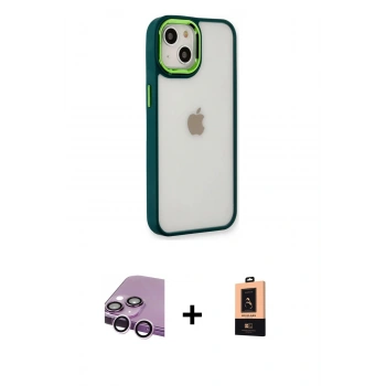 MARSİLYAN™- iPhone 14 Plus Kılıf Eksen Doku Prime - Şeffaf Maxco Cam Ekran Koruyucu + Raze Metal Kamera Lens - MR