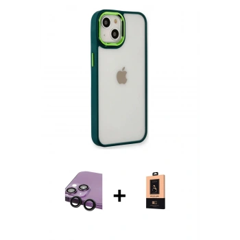 MARSİLYAN™- iPhone 14 Plus Kılıf Eksen Doku Prime - Şeffaf Maxco Cam Ekran Koruyucu + Raze Metal Kamera Lens - SH