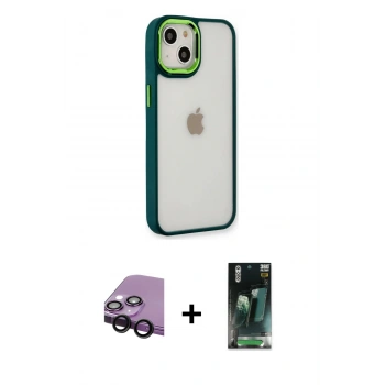 MARSİLYAN™- iPhone 14 Plus Kılıf Eksen Doku Prime - Siyah 360 Mat Full Body Arka Koruyucu + Raze Metal Kamera Lens - SH