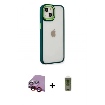 MARSİLYAN™- iPhone 14 Plus Kılıf Eksen Doku Prime - Siyah Joko Magic 5D Hayalet Cam + Raze Metal Kamera Lens - KI