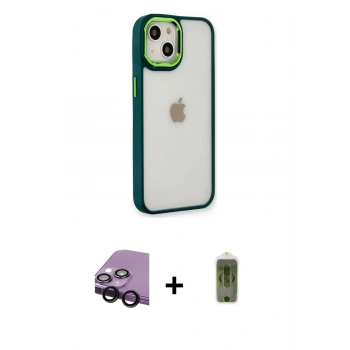 MARSİLYAN™- iPhone 14 Plus Kılıf Eksen Doku Prime - Siyah Joko Magic 5D Hayalet Cam + Raze Metal Kamera Lens - SH