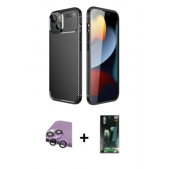 MARSİLYAN™- iPhone 14 Plus Kılıf Eksen Form Prime - Siyah 360 Mat Full Body Arka Koruyucu + Raze Metal Kamera Lens - GS