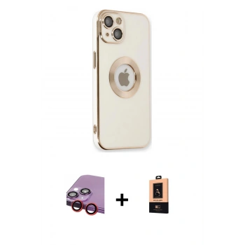 MARSİLYAN™- iPhone 14 Plus Kılıf İz Form Serisi - Şeffaf Maxco Cam Ekran Koruyucu + Raze Metal Kamera Lens - KI