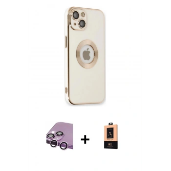 MARSİLYAN™- iPhone 14 Plus Kılıf İz Form Serisi - Şeffaf Maxco Cam Ekran Koruyucu + Raze Metal Kamera Lens - MR