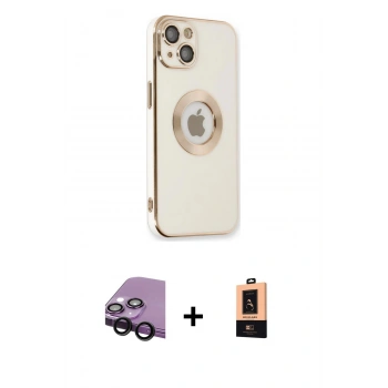 MARSİLYAN™- iPhone 14 Plus Kılıf İz Form Serisi - Şeffaf Maxco Cam Ekran Koruyucu + Raze Metal Kamera Lens - SH
