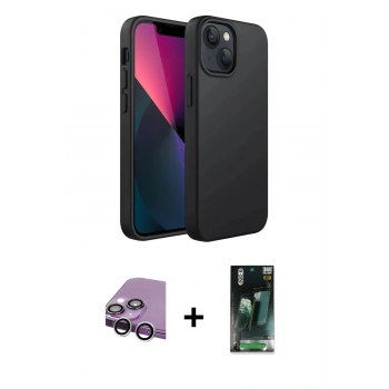 MARSİLYAN™- iPhone 14 Plus Kılıf Kozmos Yansıma Özel Seri - Siyah 360 Mat Full Body Arka Koruyucu + Raze Metal Kamera Lens - GS
