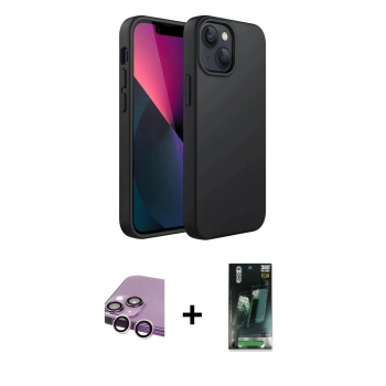MARSİLYAN™- iPhone 14 Plus Kılıf Kozmos Yansıma Özel Seri - Siyah 360 Mat Full Body Arka Koruyucu + Raze Metal Kamera Lens - MR