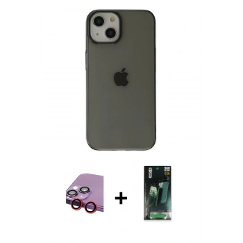 MARSİLYAN™- iPhone 14 Plus Kılıf Kutup Doku Koleksiyonu - Siyah 360 Mat Full Body Arka Koruyucu + Raze Metal Kamera Lens - KI