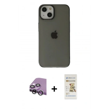 MARSİLYAN™- iPhone 14 Plus Kılıf Kutup Doku Koleksiyonu - Siyah Mat Seramik Nano Ekran Koruyucu + Raze Metal Kamera Lens - GS