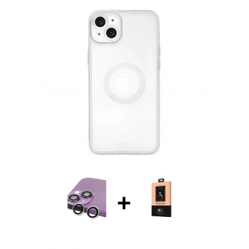 MARSİLYAN™- iPhone 14 Plus Kılıf Kutup Klasik - Şeffaf Maxco Cam Ekran Koruyucu + Raze Metal Kamera Lens - GS