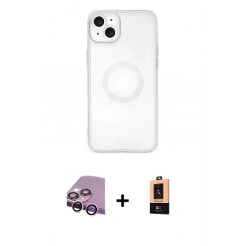 MARSİLYAN™- iPhone 14 Plus Kılıf Kutup Klasik - Şeffaf Maxco Cam Ekran Koruyucu + Raze Metal Kamera Lens - MR