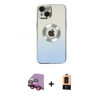 MARSİLYAN™- iPhone 14 Plus Kılıf Kutup Yansıma Özel Seri - Şeffaf Maxco Cam Ekran Koruyucu + Raze Metal Kamera Lens - KI