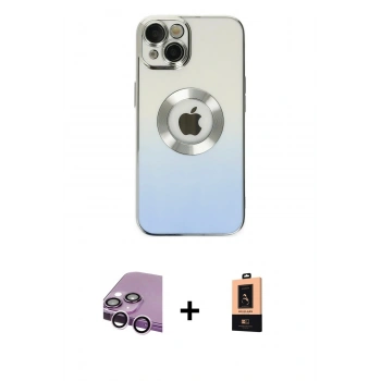MARSİLYAN™- iPhone 14 Plus Kılıf Kutup Yansıma Özel Seri - Şeffaf Maxco Cam Ekran Koruyucu + Raze Metal Kamera Lens - MR