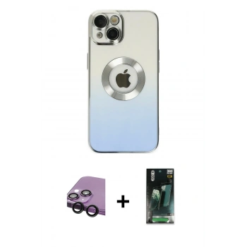 MARSİLYAN™- iPhone 14 Plus Kılıf Kutup Yansıma Özel Seri - Siyah 360 Mat Full Body Arka Koruyucu + Raze Metal Kamera Lens - SH