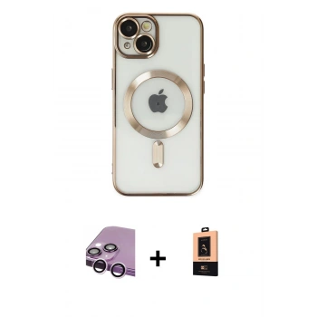 MARSİLYAN™- iPhone 14 Plus Kılıf Nova Işık Özel Seri - Şeffaf Maxco Cam Ekran Koruyucu + Raze Metal Kamera Lens - MR