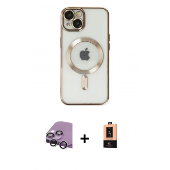 MARSİLYAN™- iPhone 14 Plus Kılıf Nova Işık Özel Seri - Şeffaf Maxco Cam Ekran Koruyucu + Raze Metal Kamera Lens - GS