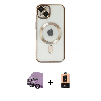 MARSİLYAN™- iPhone 14 Plus Kılıf Nova Işık Özel Seri - Şeffaf Maxco Cam Ekran Koruyucu + Raze Metal Kamera Lens - SH