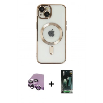 MARSİLYAN™- iPhone 14 Plus Kılıf Nova Işık Özel Seri - Siyah 360 Mat Full Body Arka Koruyucu + Raze Metal Kamera Lens - MR