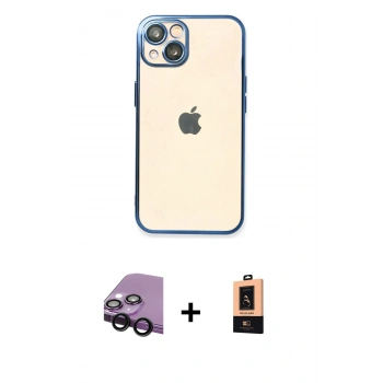 MARSİLYAN™- iPhone 14 Plus Kılıf Vadi Minimal - Şeffaf Maxco Cam Ekran Koruyucu + Raze Metal Kamera Lens - SH