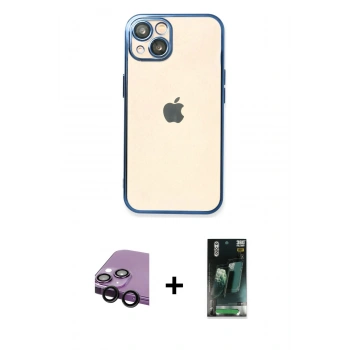 MARSİLYAN™- iPhone 14 Plus Kılıf Vadi Minimal - Siyah 360 Mat Full Body Arka Koruyucu + Raze Metal Kamera Lens - SH