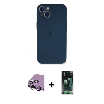 MARSİLYAN™- iPhone 14 Plus Kılıf Yadigar Yansıma Serisi - Siyah 360 Mat Full Body Arka Koruyucu + Raze Metal Kamera Lens - GS