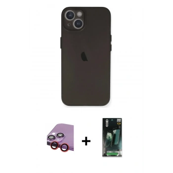 MARSİLYAN™- iPhone 14 Plus Kılıf Yadigar Yansıma Serisi - Siyah 360 Mat Full Body Arka Koruyucu + Raze Metal Kamera Lens - KI