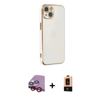 MARSİLYAN™- iPhone 14 Plus Kılıf Yankı Serisi - Şeffaf Maxco Cam Ekran Koruyucu + Raze Metal Kamera Lens - KI
