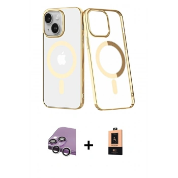 MARSİLYAN™- iPhone 14 Plus Kılıf Yörünge Minimal - Şeffaf Maxco Cam Ekran Koruyucu + Raze Metal Kamera Lens - GS