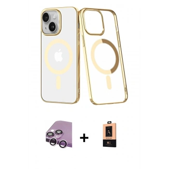 MARSİLYAN™- iPhone 14 Plus Kılıf Yörünge Minimal - Şeffaf Maxco Cam Ekran Koruyucu + Raze Metal Kamera Lens - MR