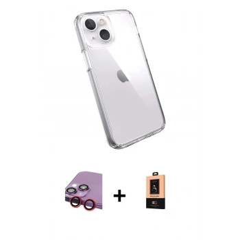 MARSİLYAN™- iPhone 14 Plus Kılıf Zirve Doku - Şeffaf Maxco Cam Ekran Koruyucu + Raze Metal Kamera Lens - KI