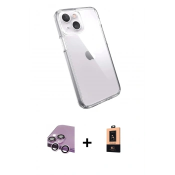 MARSİLYAN™- iPhone 14 Plus Kılıf Zirve Doku - Şeffaf Maxco Cam Ekran Koruyucu + Raze Metal Kamera Lens - MR