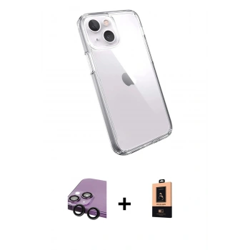 MARSİLYAN™- iPhone 14 Plus Kılıf Zirve Doku - Şeffaf Maxco Cam Ekran Koruyucu + Raze Metal Kamera Lens - SH