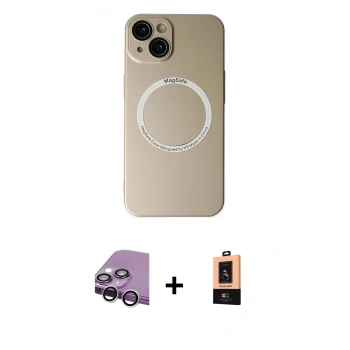 MARSİLYAN™- iPhone 14 Plus Kılıf Zirve Klasik Prime - Şeffaf Maxco Cam Ekran Koruyucu + Raze Metal Kamera Lens - GS