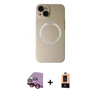 MARSİLYAN™- iPhone 14 Plus Kılıf Zirve Klasik Prime - Şeffaf Maxco Cam Ekran Koruyucu + Raze Metal Kamera Lens - KI