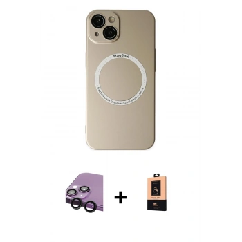 MARSİLYAN™- iPhone 14 Plus Kılıf Zirve Klasik Prime - Şeffaf Maxco Cam Ekran Koruyucu + Raze Metal Kamera Lens - SH
