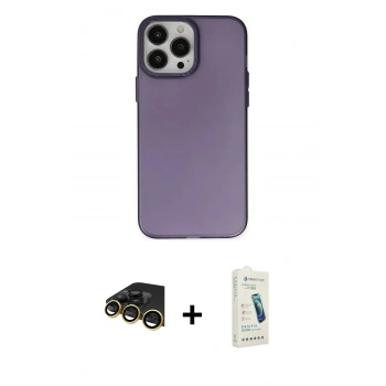 MARSİLYAN™- iPhone 14 Pro Kılıf Ahenk Çizgi Prime - Şeffaf Pasifik Cam Ekran Koruyucu + Raze Metal Kamera Lens - GD