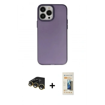 MARSİLYAN™- iPhone 14 Pro Kılıf Ahenk Çizgi Prime - Siyah 6D Mat Seramik Hayalet Nano Ekran Koruyucu + Raze Metal Kamera Lens - GD