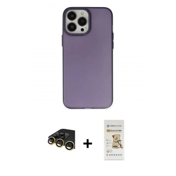 MARSİLYAN™- iPhone 14 Pro Kılıf Ahenk Çizgi Prime - Siyah Mat Seramik Nano Ekran Koruyucu + Raze Metal Kamera Lens - GD