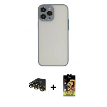 MARSİLYAN™- iPhone 14 Pro Kılıf Ahenk Çizgi Serisi - Siyah Buffer Cam Ekran Koruyucu + Raze Metal Kamera Lens - GD