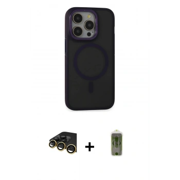 MARSİLYAN™- iPhone 14 Pro Kılıf Ahenk Form Serisi - Siyah Joko Magic 5D Hayalet Cam + Raze Metal Kamera Lens - GD