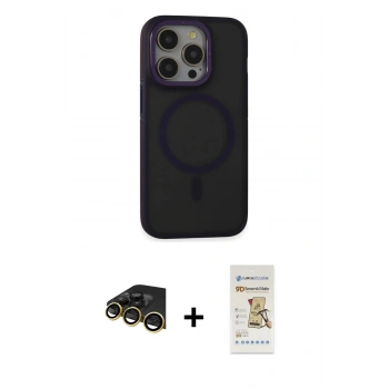 MARSİLYAN™- iPhone 14 Pro Kılıf Ahenk Form Serisi - Siyah Mat Seramik Nano Ekran Koruyucu + Raze Metal Kamera Lens - GD