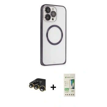 MARSİLYAN™- iPhone 14 Pro Kılıf Ahenk Işık Serisi - Siyah 20D Premium Cam Ekran Koruyucu + Raze Metal Kamera Lens - GD