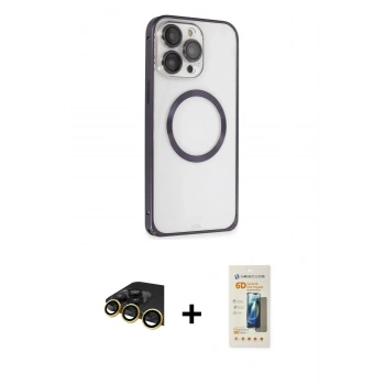 MARSİLYAN™- iPhone 14 Pro Kılıf Ahenk Işık Serisi - Siyah 6D Mat Seramik Hayalet Nano Ekran Koruyucu + Raze Metal Kamera Lens - GD