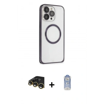 MARSİLYAN™- iPhone 14 Pro Kılıf Ahenk Işık Serisi - Siyah Joko Magic 5D Cam + Raze Metal Kamera Lens - GD