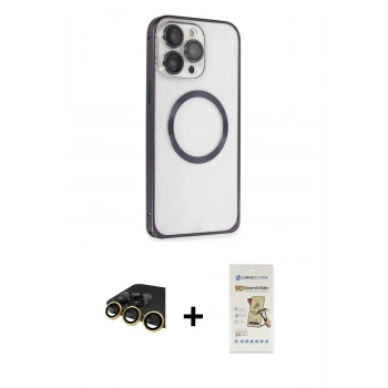 MARSİLYAN™- iPhone 14 Pro Kılıf Ahenk Işık Serisi - Siyah Mat Seramik Nano Ekran Koruyucu + Raze Metal Kamera Lens - GD